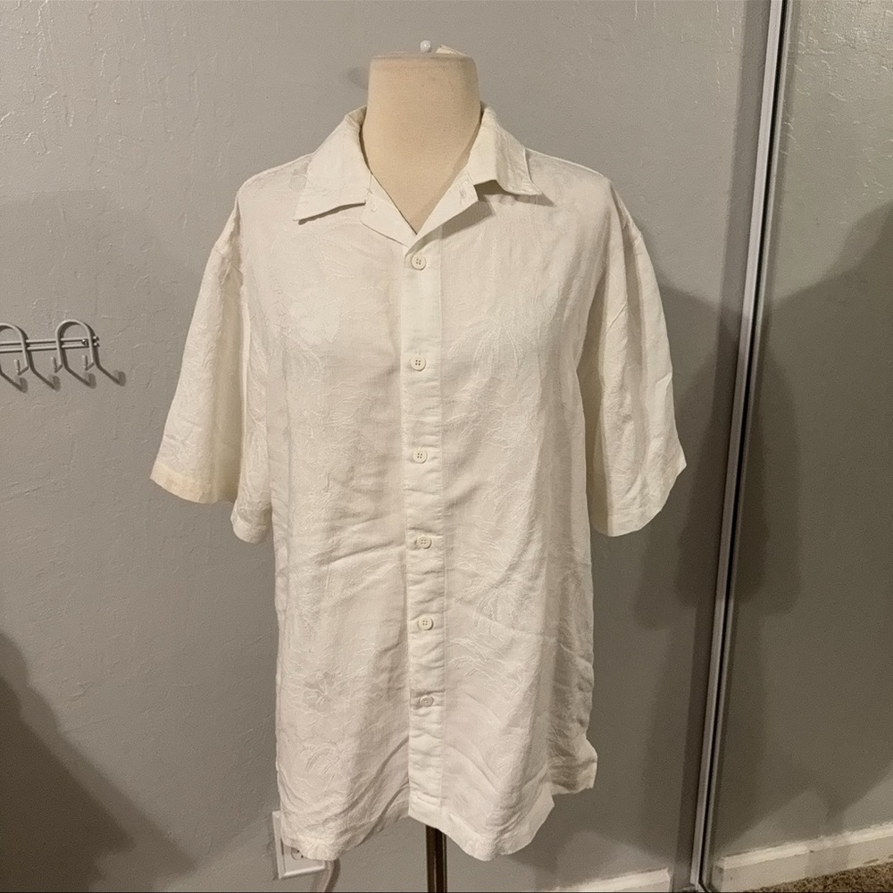 Mens White Button Up with Beach Pattern
